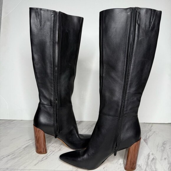Vince Pilar Pointy Toe Black Leather Heeled Tall Boot 10M - Picture 7 of 16